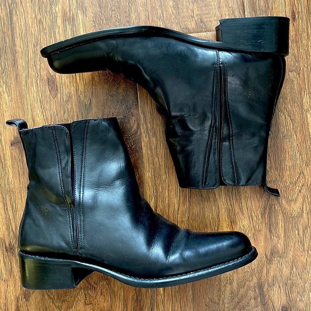 BCBGMaxAzria black leather vintage ankle boots